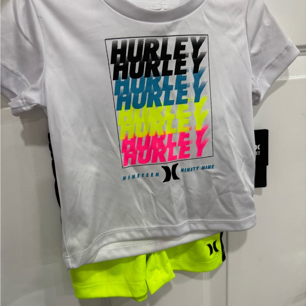 Hurley Kids White and Neon Yellow Logo Tee